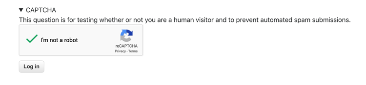 reCAPTCHA displayed in a login page