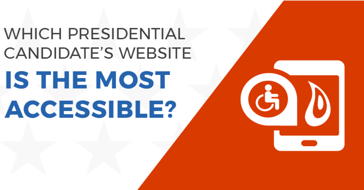 Header image with the words: "Which presidential candidate's website is the most accessible," along with a wheelchair icon image and the Promet Sourcelogo