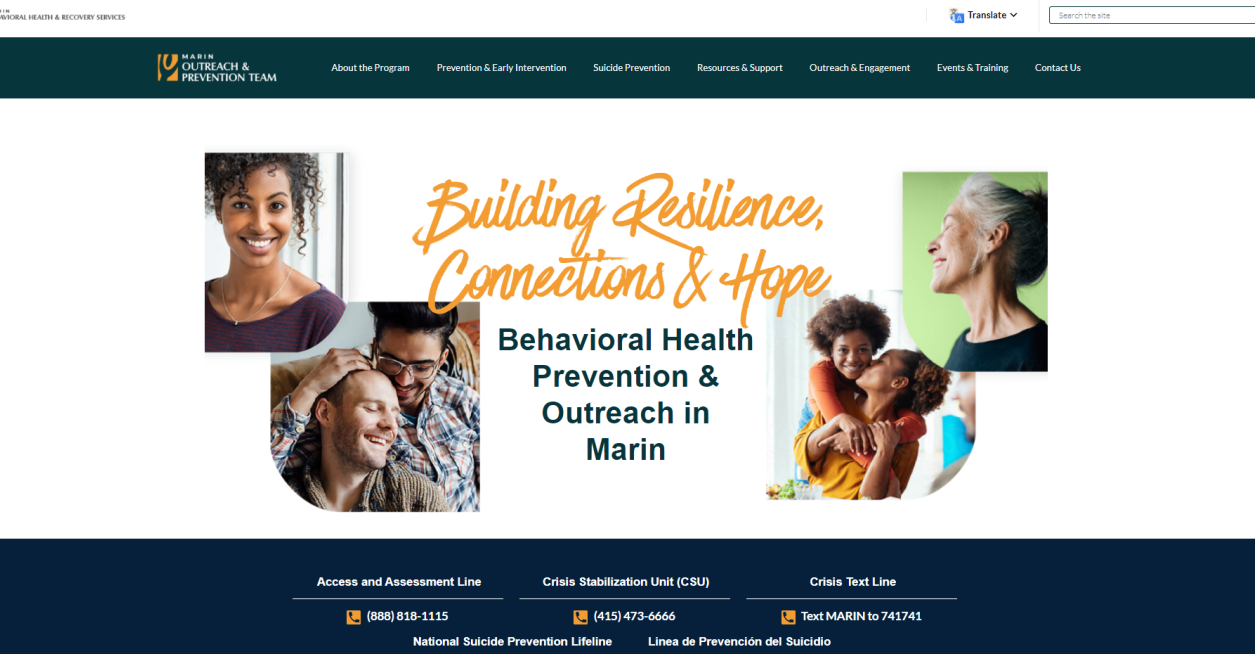 Marin County Behavioral Health and Recovery Services Website