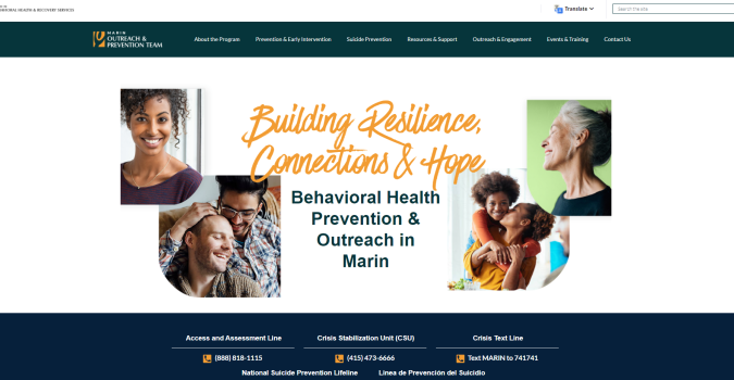 Marin County Behavioral Health and Recovery Services Website