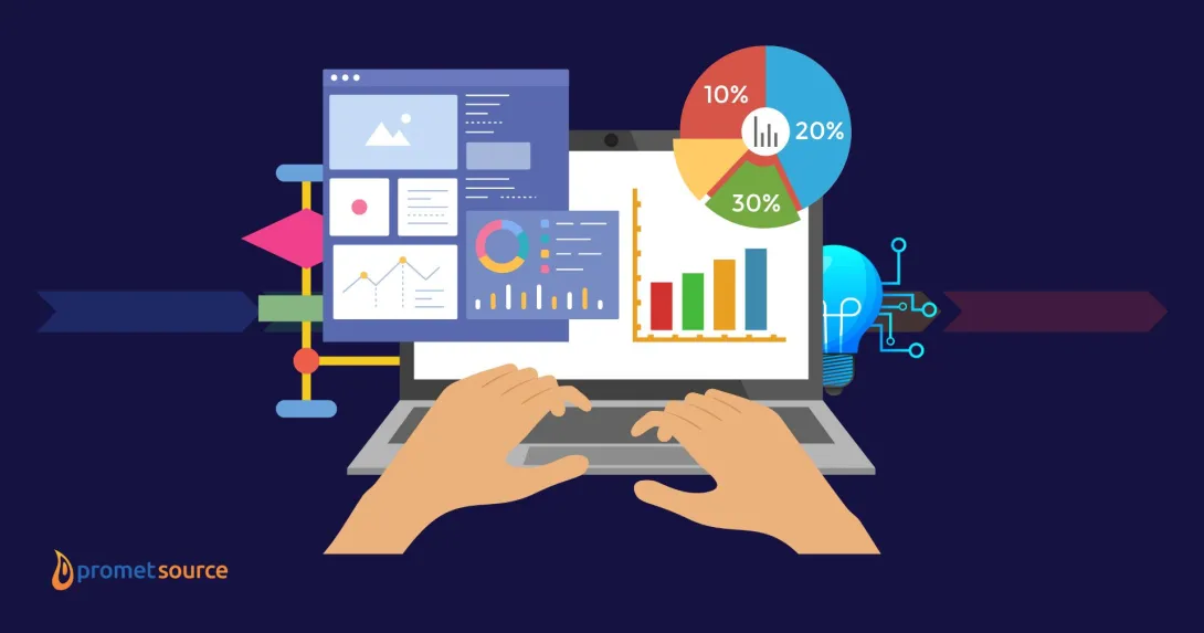 hands on a laptop depicting website analytics