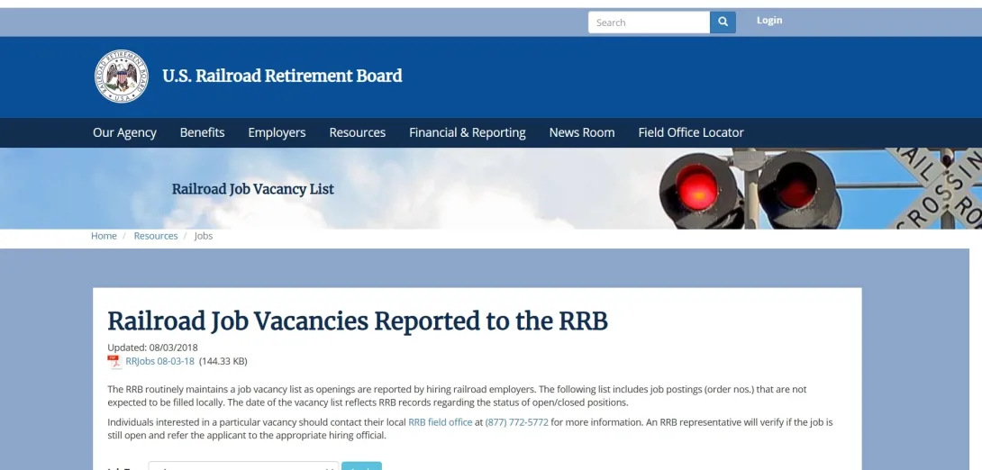 Railroad Retirement Board jobs page