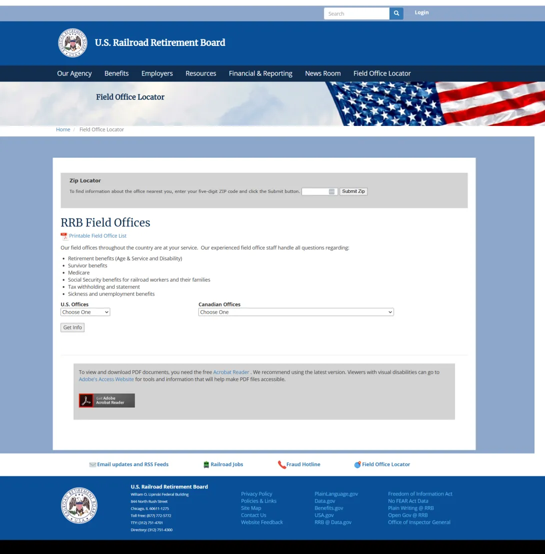 Railroad Retirement Board office locator