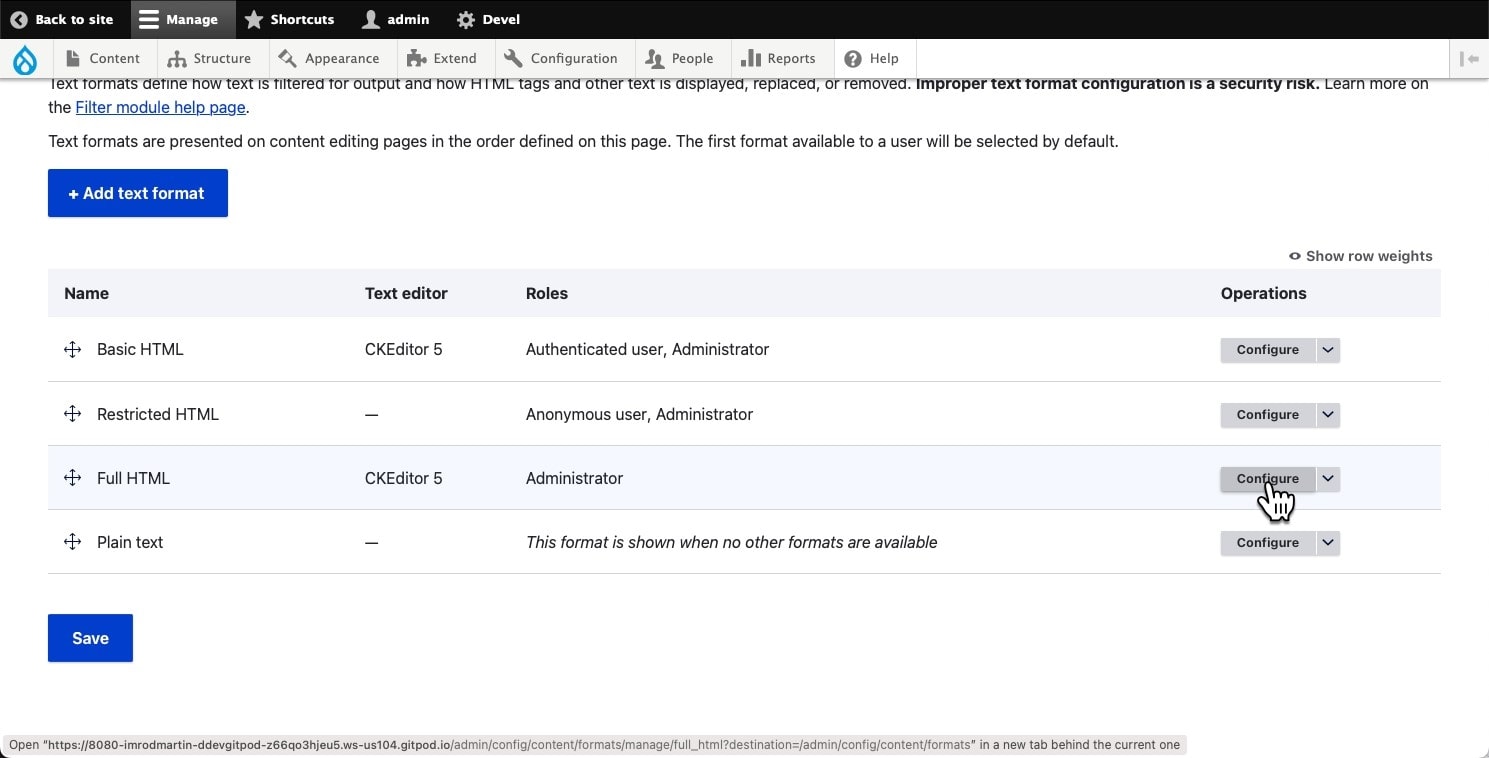 configure settings