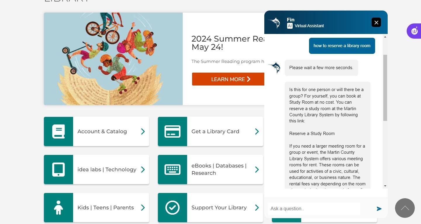 Martin County Library System AI Chatbot room reservation